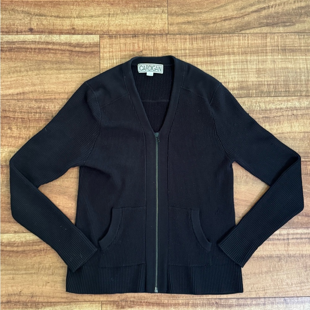 Black Men's wool cardigan sweater with zip front